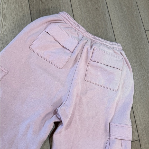 PINK CAMPUS FLEECE WIDE-LEG CARGO SWEATPANTS Sz M Distressed Trendy Comfy Lounge - Picture 7 of 11
